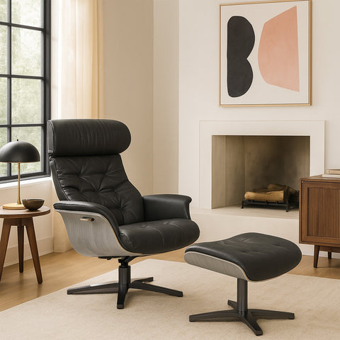 Bristol Swivel Leather Accent Chair with Ottoman