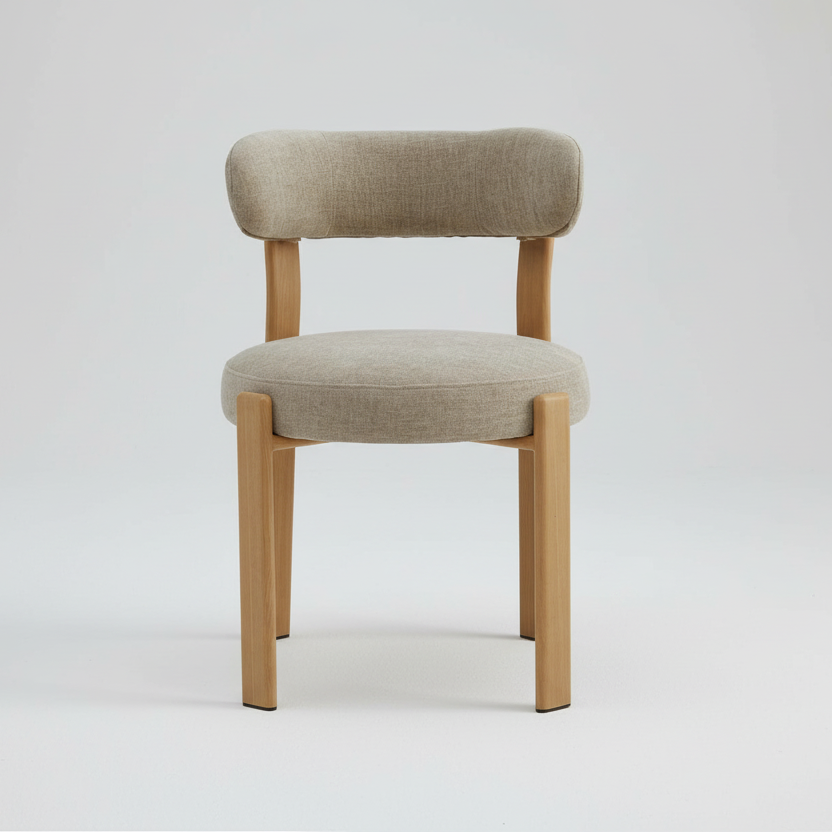 Chair with beige cushioned seat and backrest on a white background