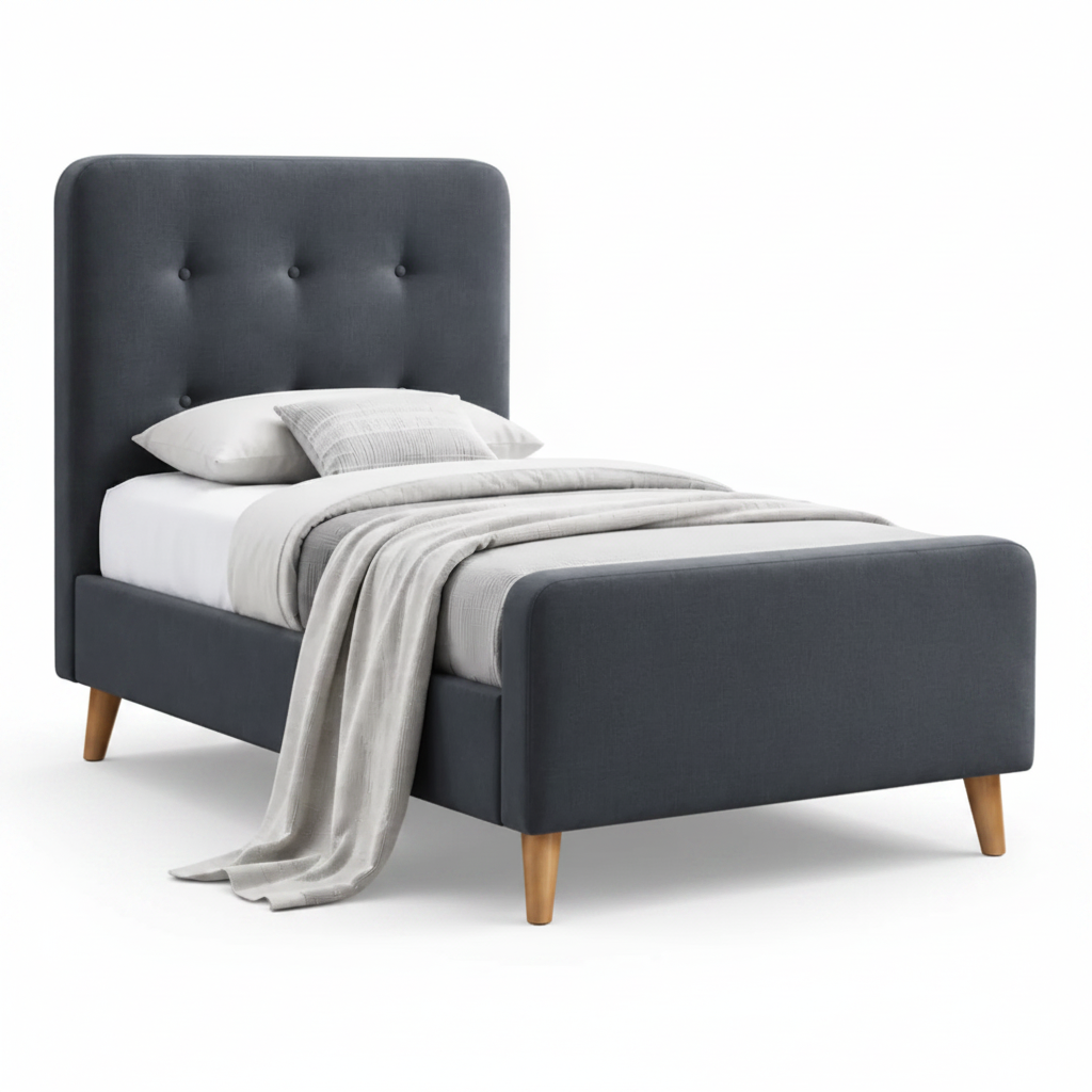 Caroline Bed Upholstered Dark Grey Fabric Single King Single size