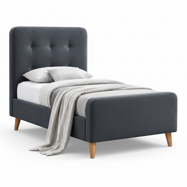 Caroline Bed Upholstered Dark Grey Fabric Single King Single size