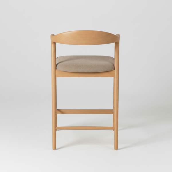 Carvo : Bar Stool Natural Oak Frame Beige Fabric Seat