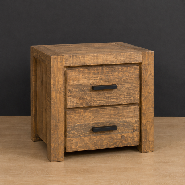 Cassie Queen King Bookcase Bed with Low Foot End in Recycled Rustic Wood 2 Drawer Bed Side Cabinet Image