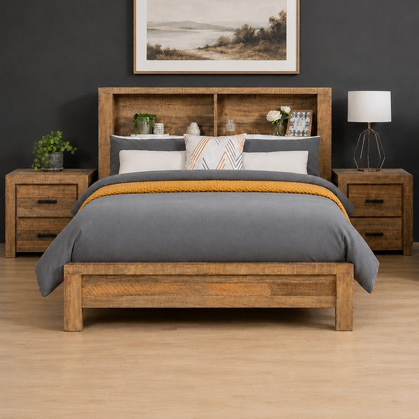 Cassie Queen King Bookcase Bed with Low Foot End in Recycled Rustic Wood Zoom