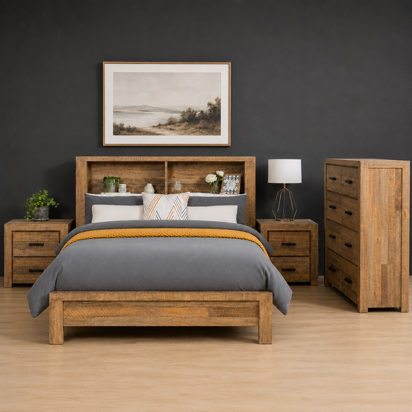 Cassie Queen King Bookcase Bed with Low Foot End in Recycled Rustic Wood