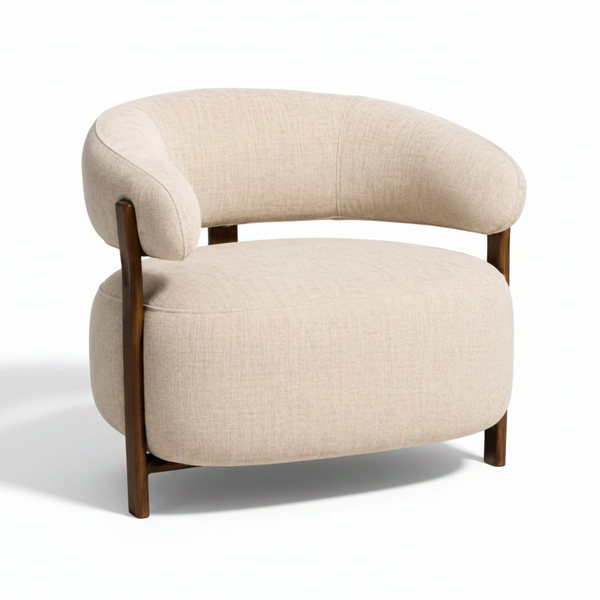 Hampton Armchair accent chair beige fabric walnut frame modern Front Photo