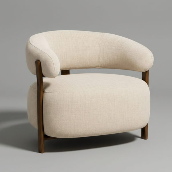 Hampton Armchair accent chair beige fabric walnut frame modern Front Photo