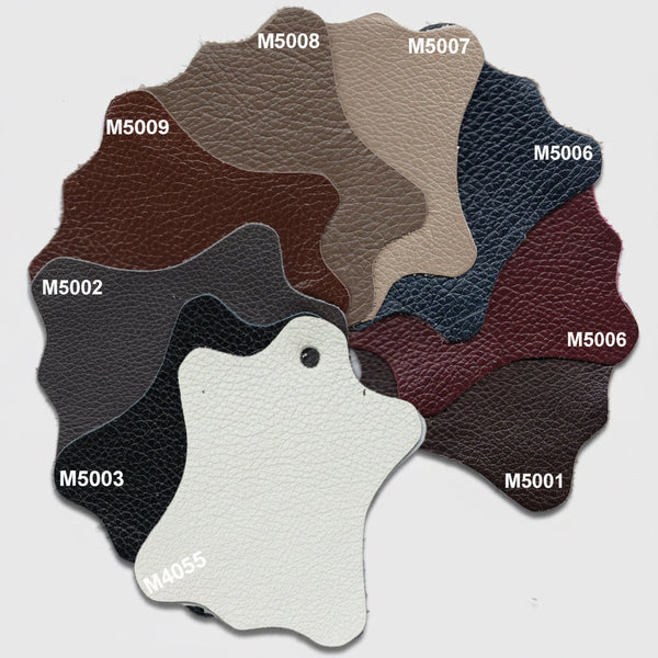 Leather upholstery color swatches showing M5001–M5009 and M4055 codes