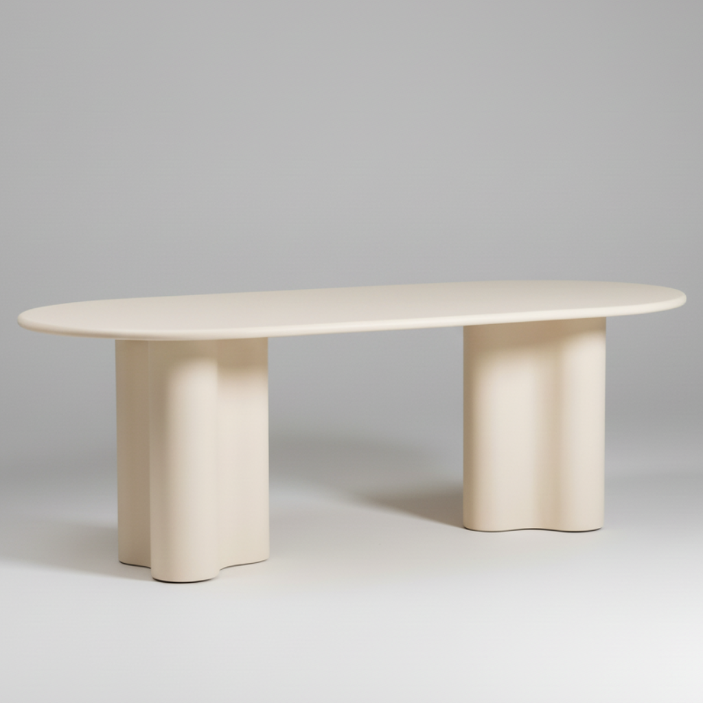 Beige oval table on a gray background