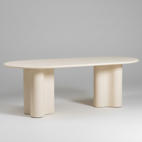 Beige oval table on a gray background
