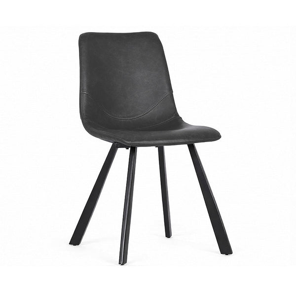 Upholstered dining chair, antique black with curved backrest and tapered black legs