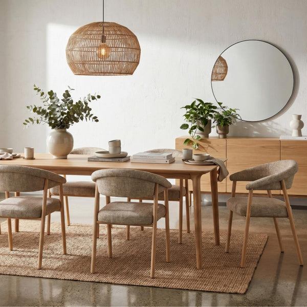 Como Dining Chair Dark Oak Frame with Beige Fabric Lifestyle Photo