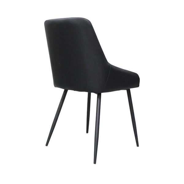 Black dining chair with smooth upholstered back and seat, four tapered legs