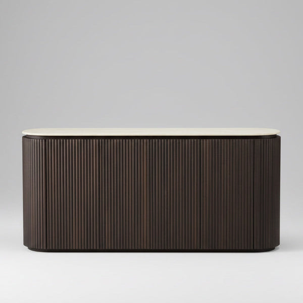 Rectangular planter with ribbed texture on a gray background