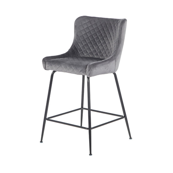 Dario : Bar Stool Black Frame Pebble Grey Velvet