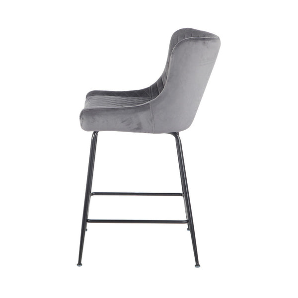 Dario : Bar Stool Black Frame Pebble Grey Velvet
