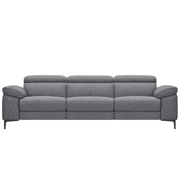 Electric recliner sofa in light grey fabric with padded arms and back