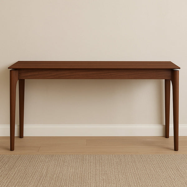 Wood console table with open frame and tapered legs