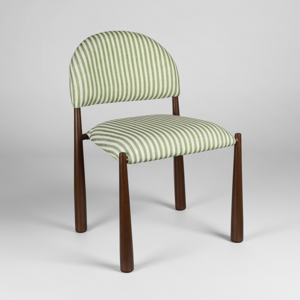 Chair with green striped cushion on a white background