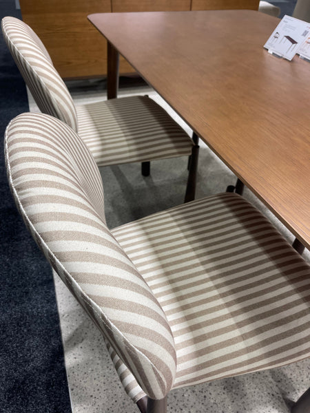 Egypt Dining Chair Walnut Moss Striped Fabric Front
