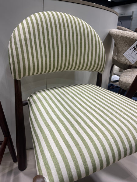 Egypt Dining Chair Walnut Moss Striped Fabric Front