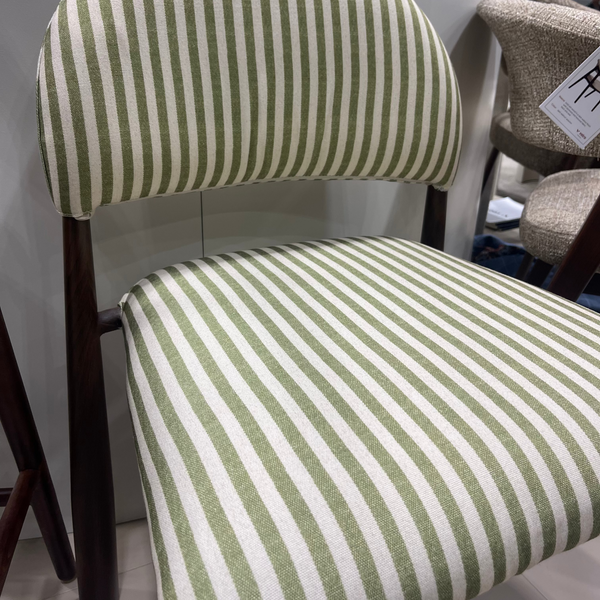 Egypt Dining Chair Walnut Moss Striped Fabric Front