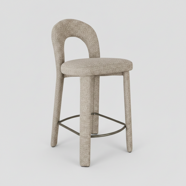 Ella Bar Stool Modern Fully Upholstered Warm Oay Chenille Fabric Front