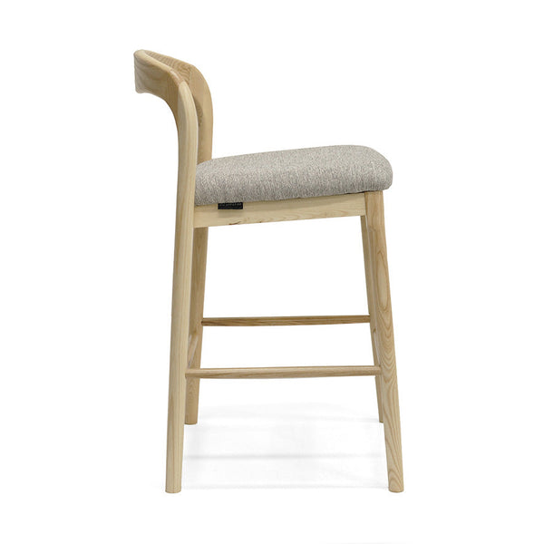 Elle : Bar Stool Ash Frame with Stone Fabric Seat