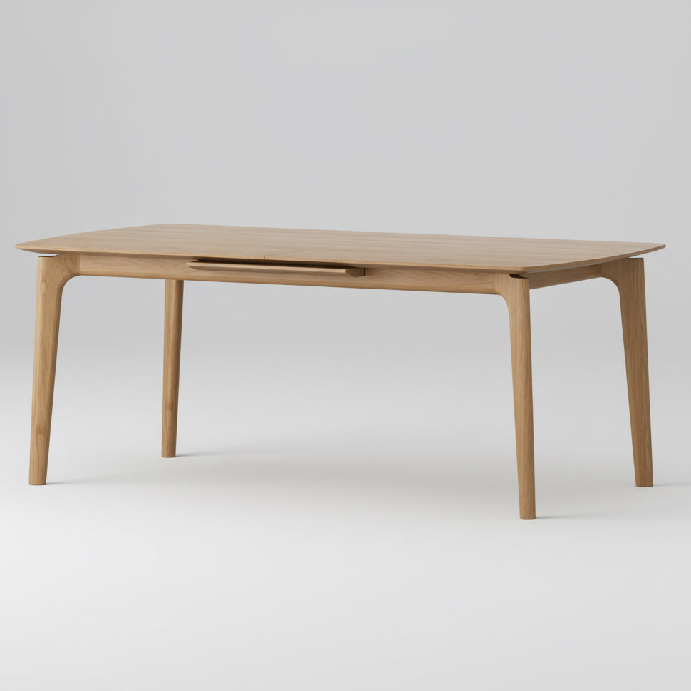 Light wood rectangular dining table extension with center extension track