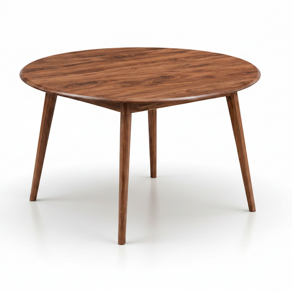 Evie Retro Solid Timber Dining Table Blackwood Round 4 Legs Angle