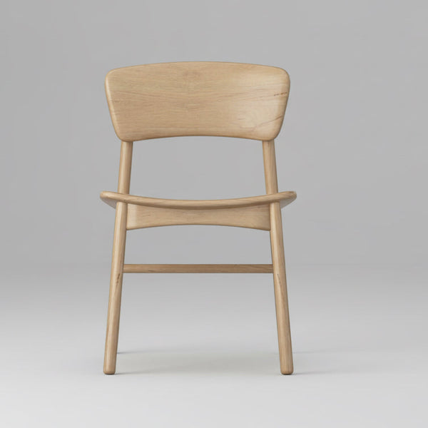 Solid wood dining chair with curved backrest and spindle-style side rails