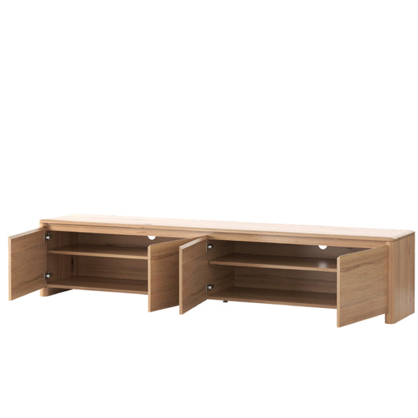 Galati light wood TV unit with two open side compartments and inner shelves