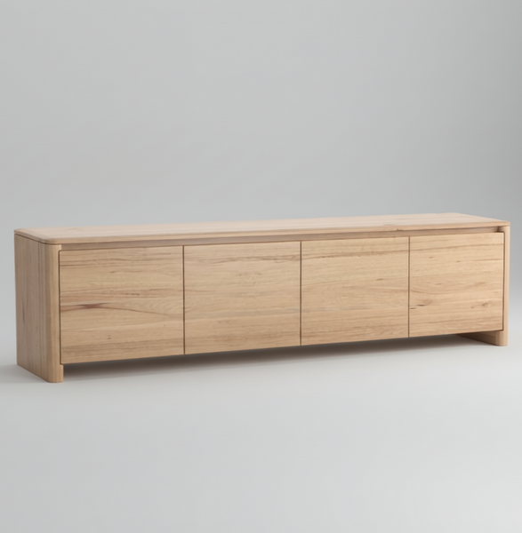 Wooden sideboard with a minimalist design on a gray background