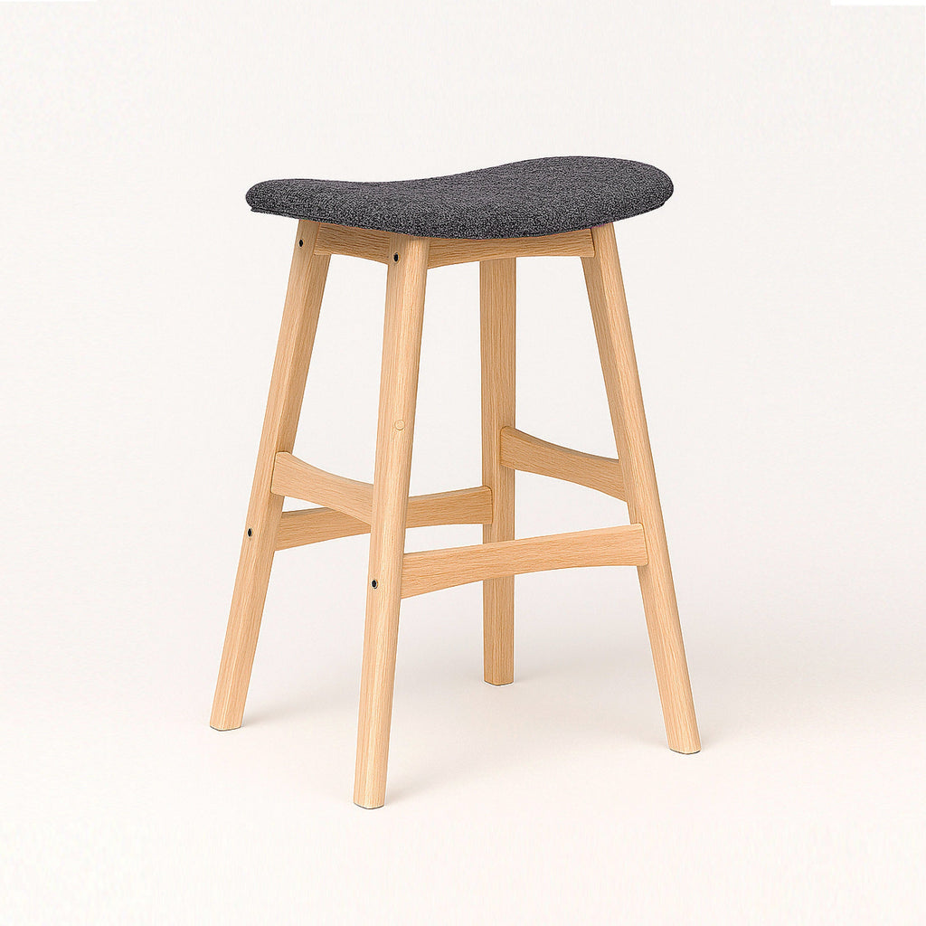 Gangnam : Bar Stool Natural Frame Charcoal Fabric Seat
