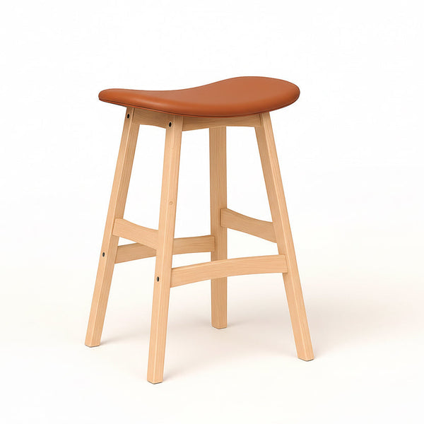 Gangnam : Bar Stool Natural Frame Cognac Pu Seat