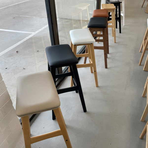 Gangnam : Bar Stool Natural Frame Charcoal Fabric Seat