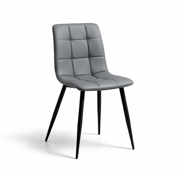 Charcoal dining chair with quilted backrest, padded seat, and black tapered legs