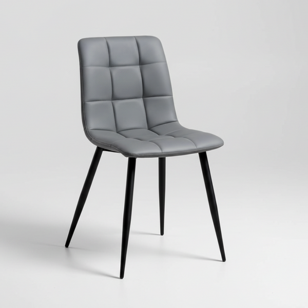 Charcoal dining chair with square tufted back and padded seat with black legs