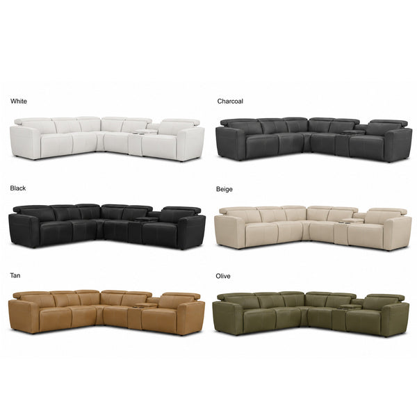 Modular corner sofa electric recliner in leather, multiple color options