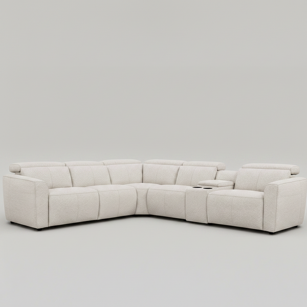 Ivory fabric modular corner sofa electric recliner with extended chaise seat