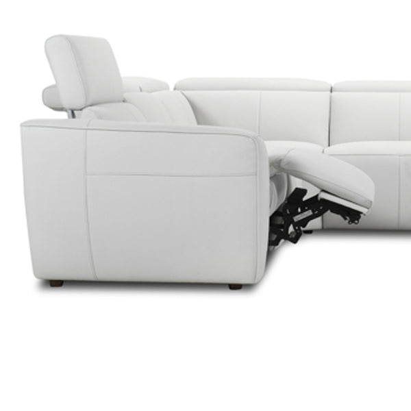 Ivory fabric modular corner sofa electric recliner with raised footrest and armrest