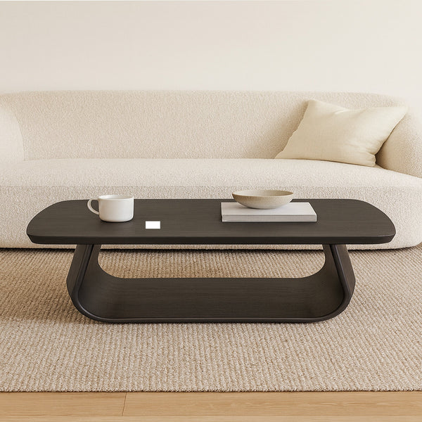 Rectangle coffee table with dark tabletop and black oak-style legs.