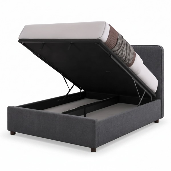 Largo Lift Bed in Charcoal Venice Fabric Bed Open