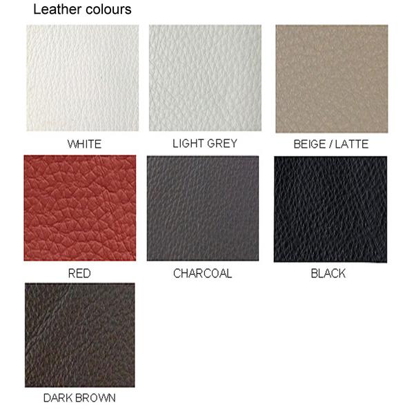 Leather color swatch chart for electric recliner sofa in white, light grey, beige, and more