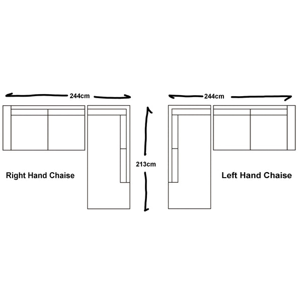 Corner chaise sofa leather layout diagram with left and right-hand chaise sides