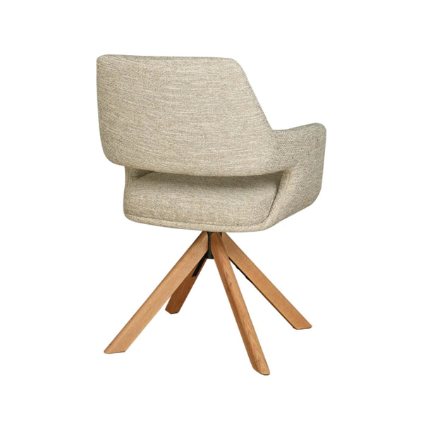 Leto Swivel Dining Chair Natural Oak Timber Legs and Oatmeal Tweed Fabric Back
