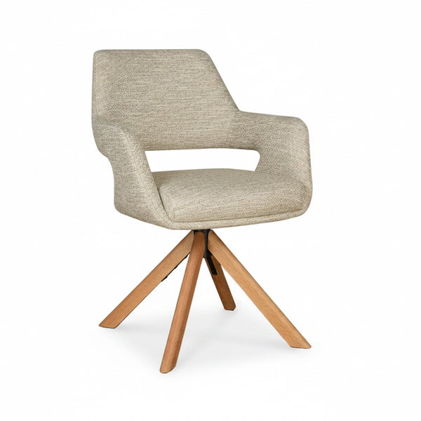 Leto Swivel Dining Chair Natural Oak Timber Legs and Oatmeal Tweed Fabric Front