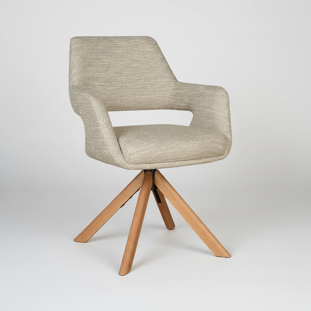 Leto Swivel Dining Chair Natural Oak Timber Legs and Oatmeal Tweed Fabric Front