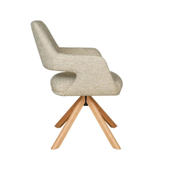 Leto Swivel Dining Chair Natural Oak Timber Legs and Oatmeal Tweed Fabric Side