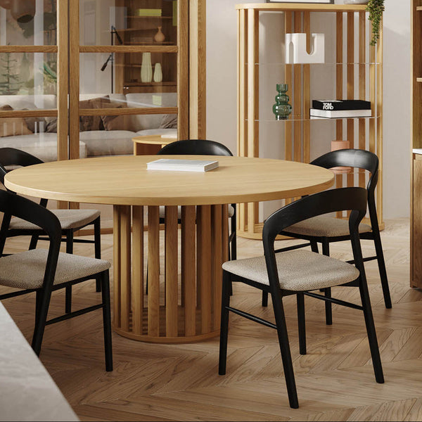 Liz Dining Table 200cm 2m American Oak Oval Shape Fluted Pedestal Base Round Lifestyle