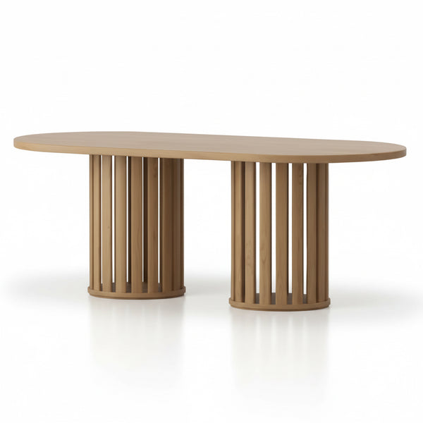 Liz Dining Table 200cm 2m American Oak Oval Shape Fluted Pedestal Base